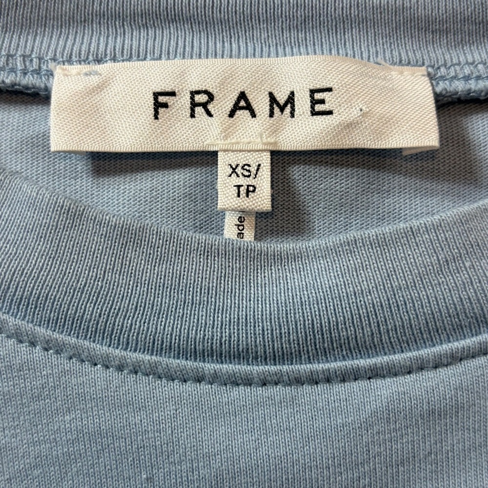 FRAME Frankie Puff Sleeve Tee Blue Gray Cotton Top XS - Picture 6 of 9